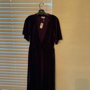 NWT- On the Road- Deep V- velvet Maxi Dress